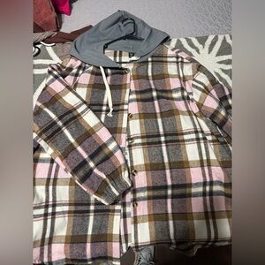 SHEIN Plaid Shirt in Pink and Brown